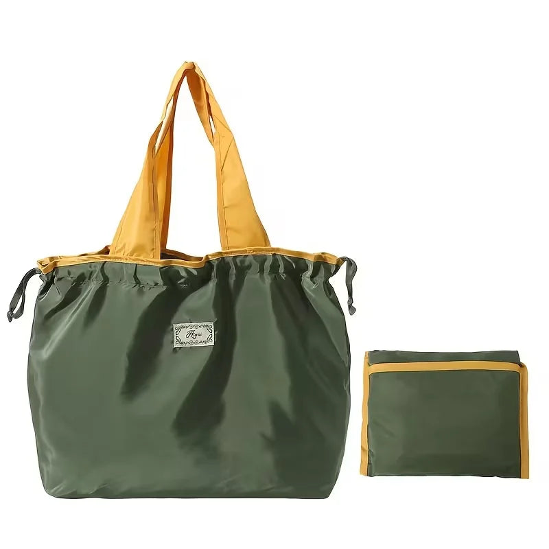 Large Foldable Tote Bag - Geometric Print Drawstring for Grocery Gym Travel