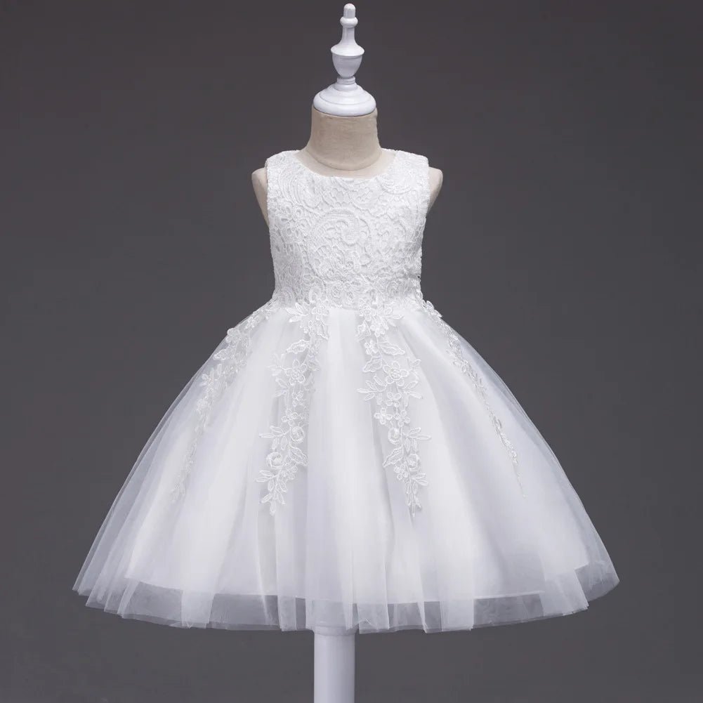 Girls Princess Lace Embroidery Puffy Dress | Flower Girl Ball Gown for Parties Ages 3 - 10Y - lily supply