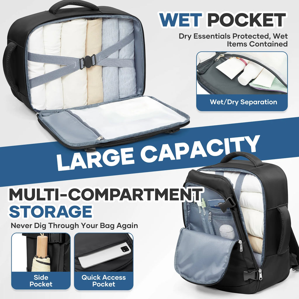 Travel Backpack for Women Men, Ryanair Carry-on Baggage 40x20x25, Wiz Air Multi Functional, Large Capacity Bagpack Easyjet