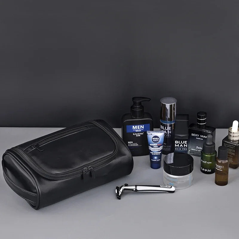 High Quality Travel Toiletry Bag For Women Men Retro PU Leather Cosmetic Bags Female Waterproof Travel Makeup Bag