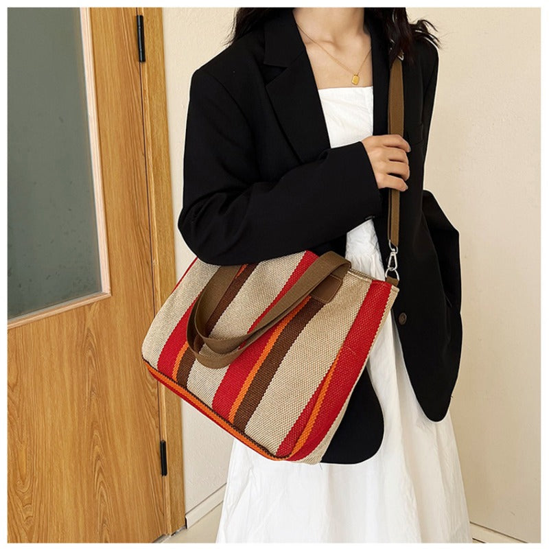 Women's Striped Canvas Crossbody Shoulder Bag - Large Tote 2023