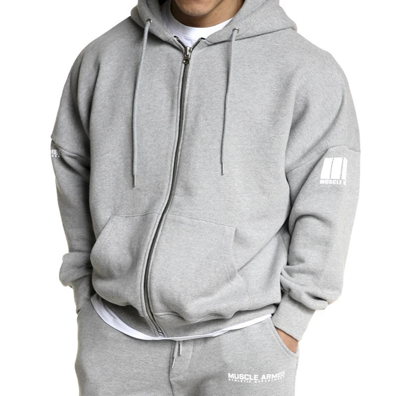 Men's Oversized Zip Hooded Gym Sweatshirt - Loose Running Training Jacket