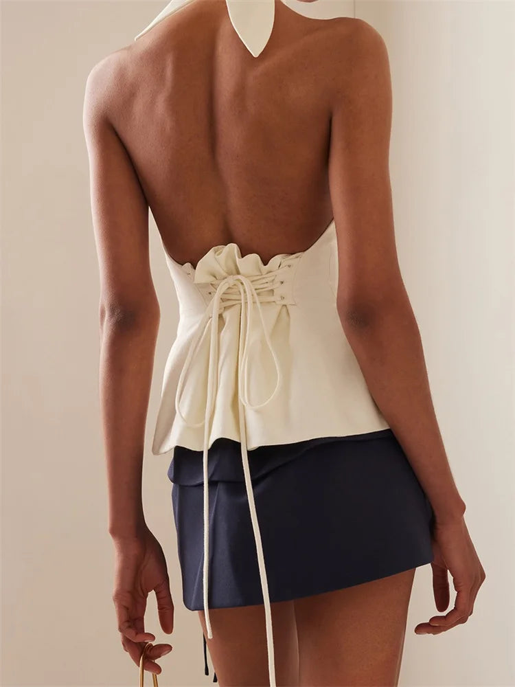 Women's Tie-Up Halter Ruched Backless Vest