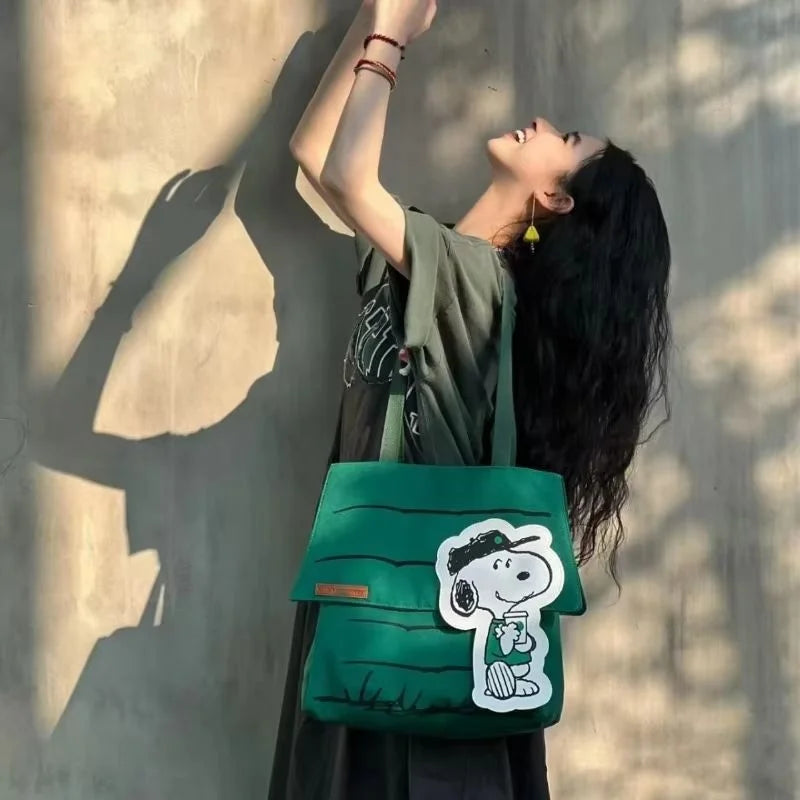 Snoopy Canvas Tote Shoulder Bag - Large Capacity Casual Girls Travel Bag