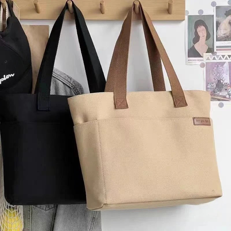 Women's 2-Layer Canvas Tote Bag - Large Capacity Student Commute Bag