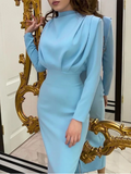 Women's Pleated Long Sleeve High Waist Dress