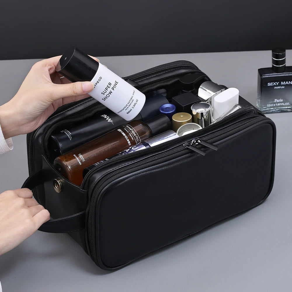 Travel PU Toiletry Bag Multi Pockets For Women Men Essentials Makeup Bag Waterproof Hanging Bag Cosmetic Washing Organizer Bag