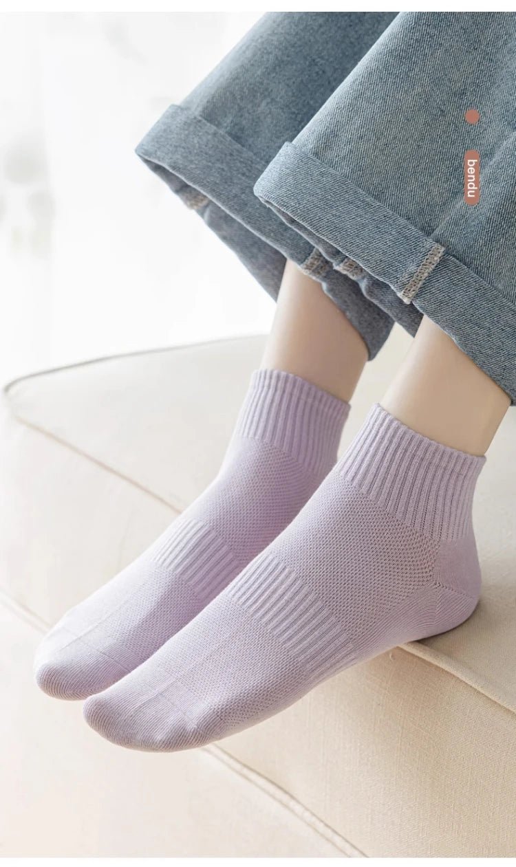 Women's 100% Cotton Short Sports Socks - 6 Pairs Breathable Mesh Low Top - lily supply