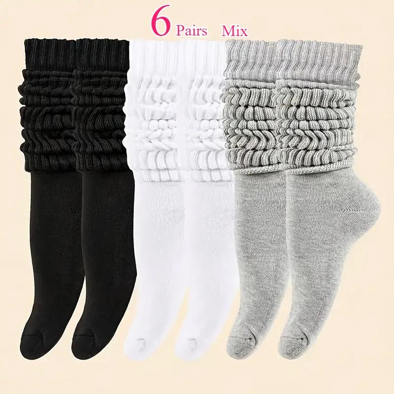 Women's Solid Stacked Knitted Socks – Mid - Calf Casual Socks - lily supply