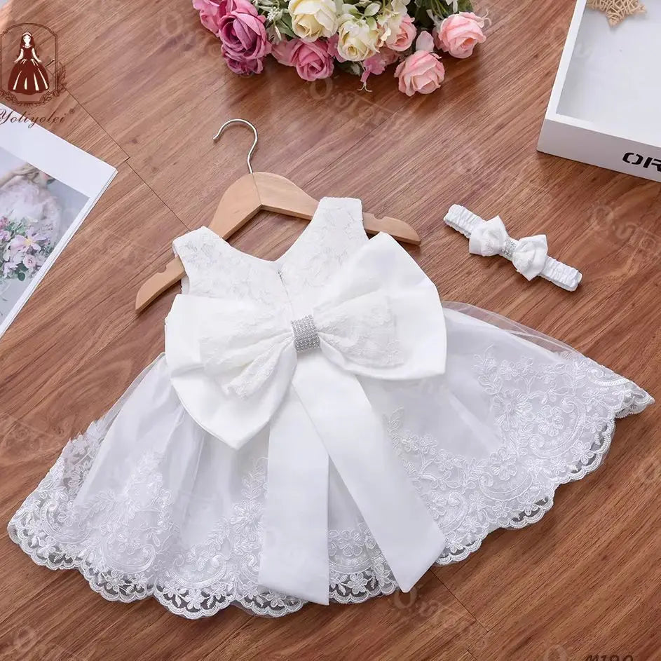 Baby Girls Princess Dress - 1st Birthday Party Lace Gown 0-24M