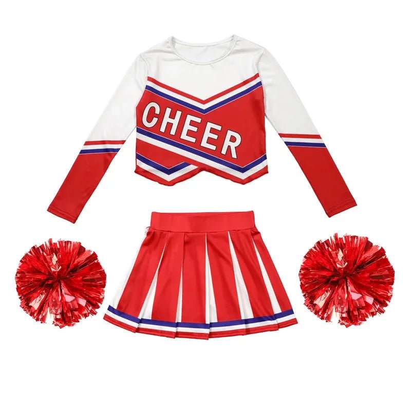 3 - 12Y Girls Cheerleader Dress (With Hand Flower) Printed Letter T-Shirt Football Game Festival Cosplay Clothing Blue Red Skirt - lily supply