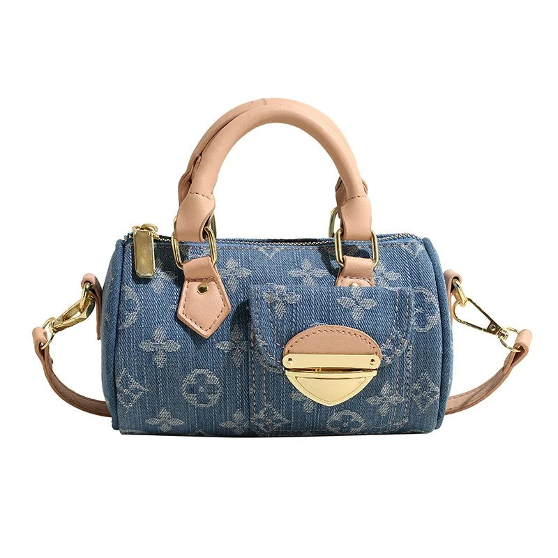 Trendy Popular Denim Bag for Women, New Stylish Versatile Crossbody Bag, Fashion Cylinder Handbag
