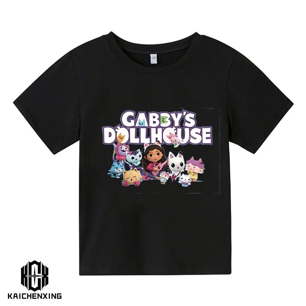 Little Girl T-shirts Kawaii Gabbys Doll House T Shirt Graphic Print Cute Kids Clothes Pink Tshirts Aesthetic Girls Clothes Top - lily supply