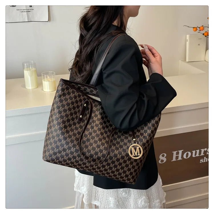 Women's PU Leather Print Commuting Tote Bag - Large Capacity College Handbag - lily supply