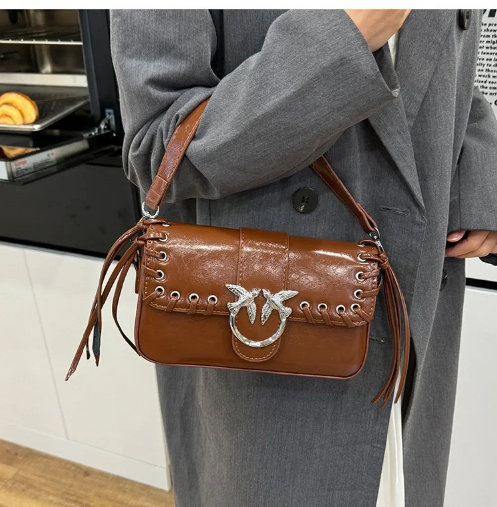 New 2026 Woven Swallow Bag Women Small Square Shoulder Bag Crossbody Purse Simple Retro Versatile Fashion Tote