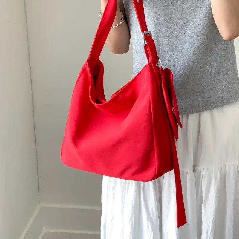 Women Canvas Shoulder Bags Work Travel Tote Women's Handbags Large Capacity Bag Solid Color Simple Casual Commuter Bag