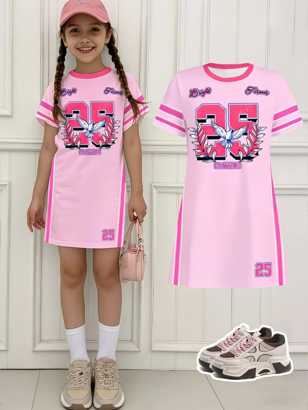 Girls Sports Jersey Dress Number 3D Print Crew Neck Short Sleeve Summer Dresses Outdoor Baseball Sport Style Causal Girl Clothes - lily supply