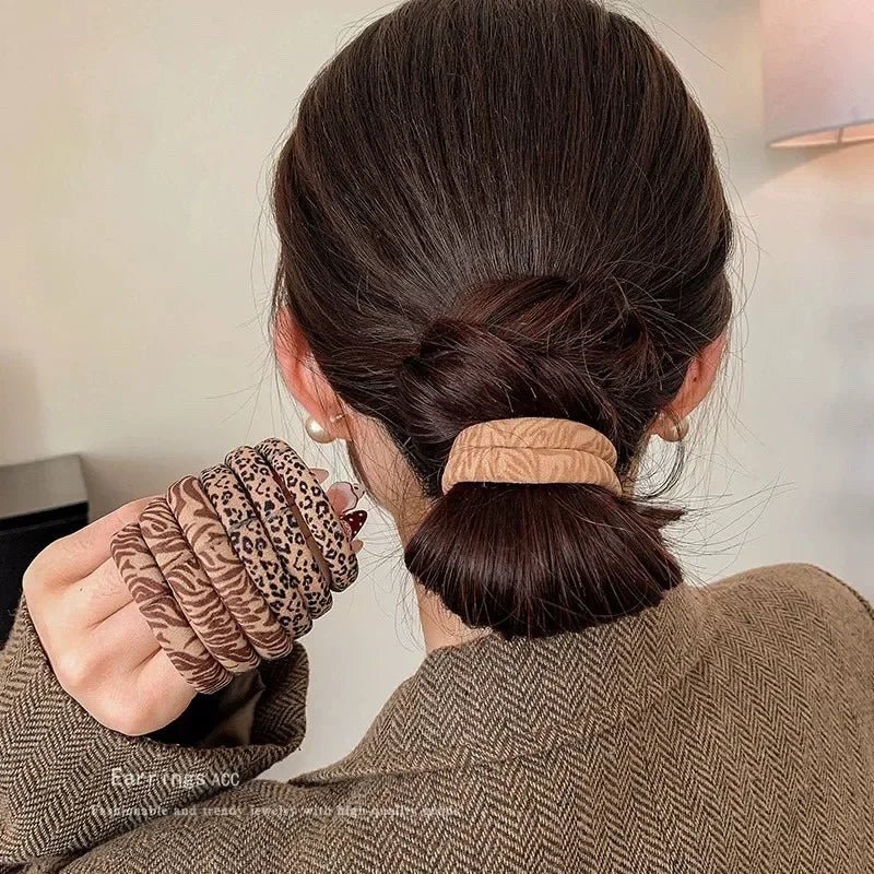 5pcs Leopard Print High Elastic Scrunchie Hair Ties - Ponytail Holders - lily supply