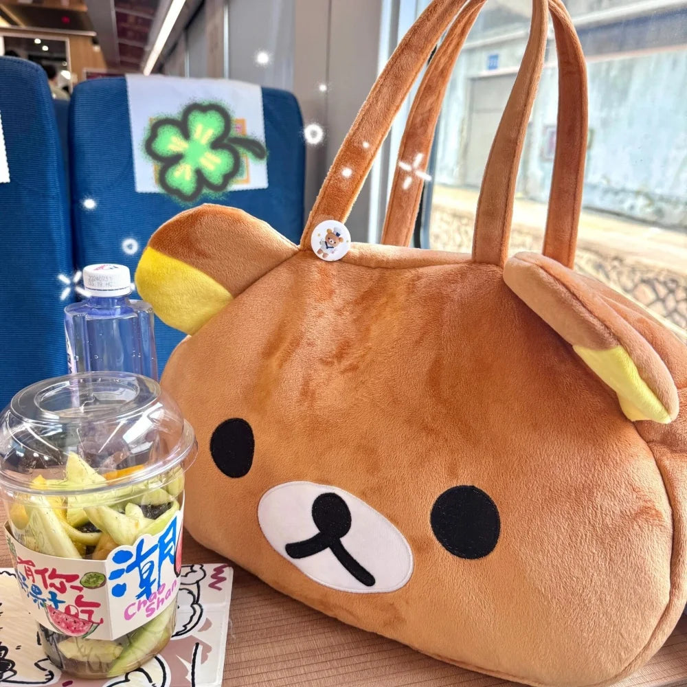 Kawaii Rilakkuma Plush Tote Bag - Cute Bear Cartoon Shoulder Bag