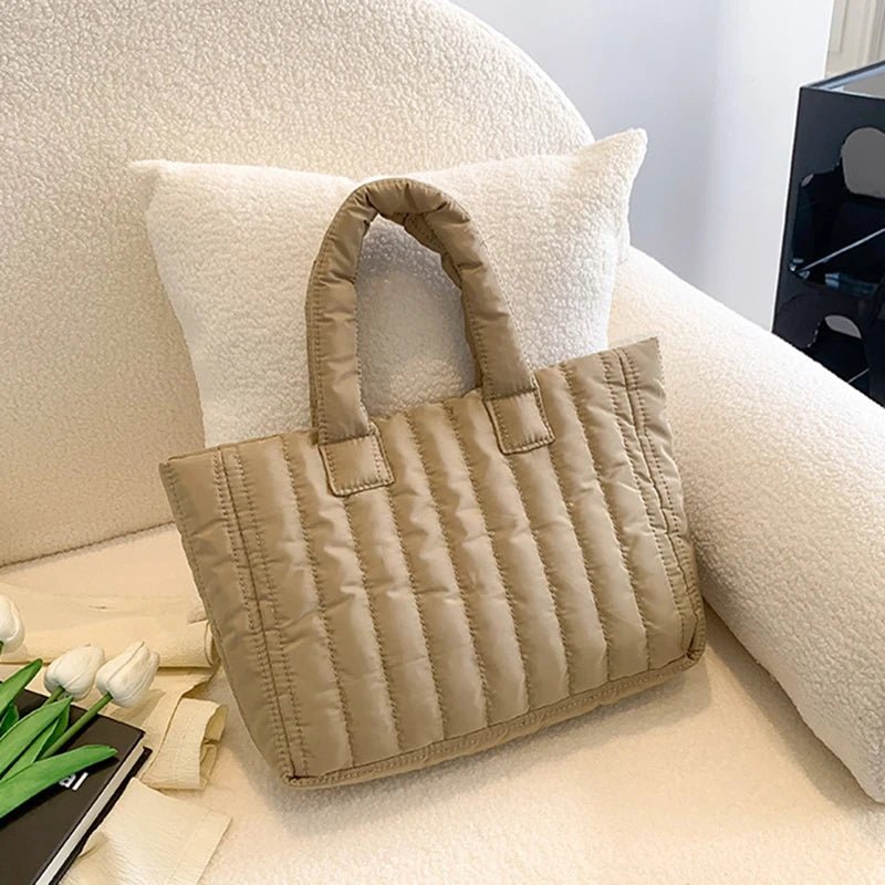 Women's Cotton Padded Nylon Tote Handbag - Large Capacity Solid Casual Elegant - lily supply