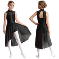 Girls Lyrical Dance Dress | Rhinestone Mesh Keyhole Back Leotard Costume Size 6 - 16 - lily supply