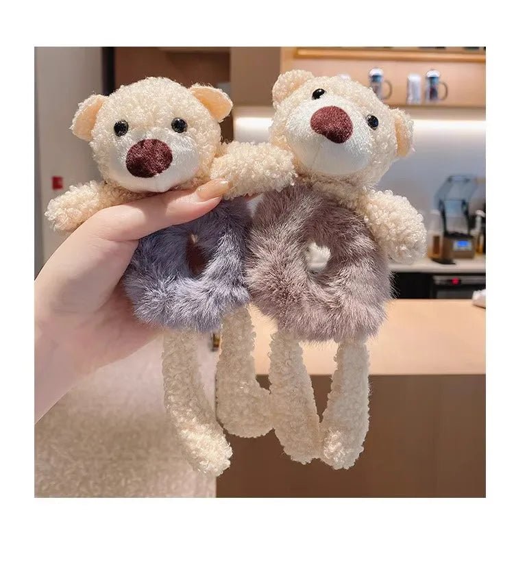 Plush 3D Bear Kawaii Scrunchie - Sweet Cartoon Hair Tie Headband - lily supply