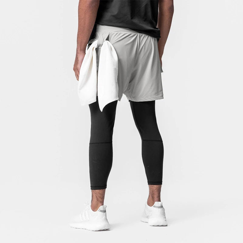 Men's Double-Layer 2-in-1 Compression Running Pants – Jogging & Gym Training Sportswear