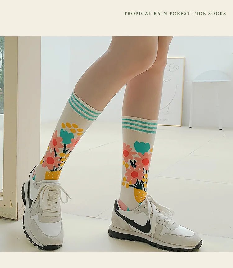 Women's Plant, Hedgehog & Sloth Print Socks – Trendy Casual Socks - lily supply
