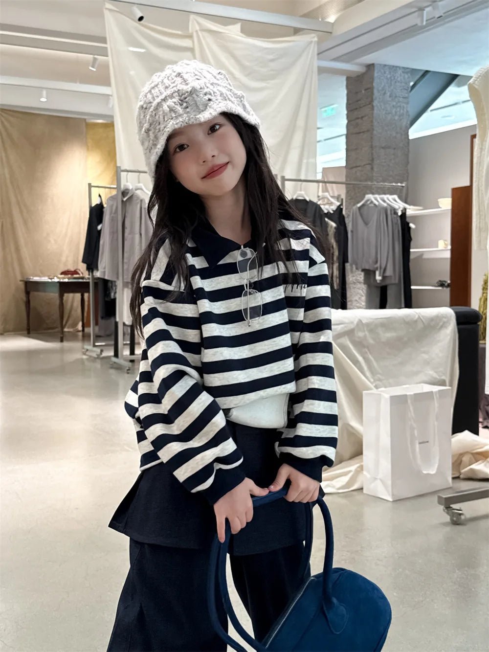 Girls Long Sleeve T-shirt 2025 Autumn Spring New Korean Fashion Casual Daily Sriped Turn - down Collar Top Kids All - match Clothes - lily supply