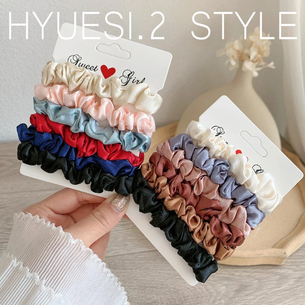 Soft Satin Imitation Silk Scrunchies Set - Elastic Ponytail Holders - lily supply