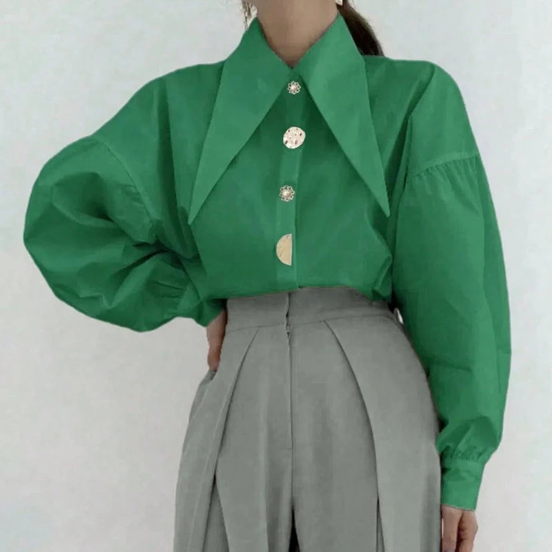 Women's Loose Pointed Collar Office Blouse