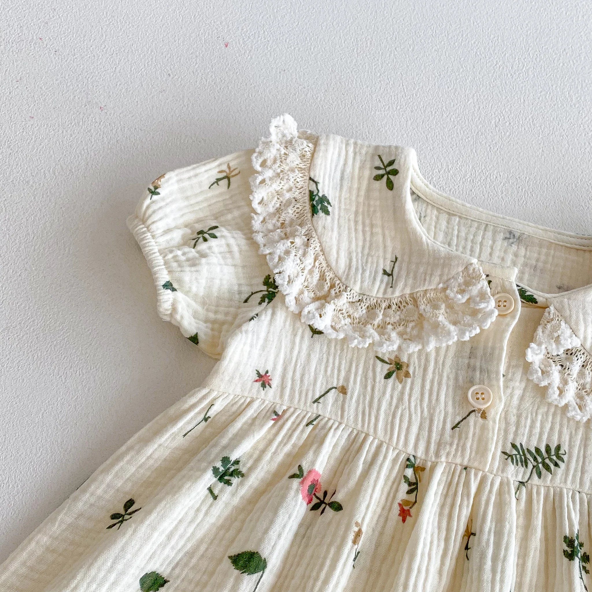 Baby Girls Floral Cotton Summer Dress | Stand - Up Collar Short Sleeve 9M - 4Y - lily supply