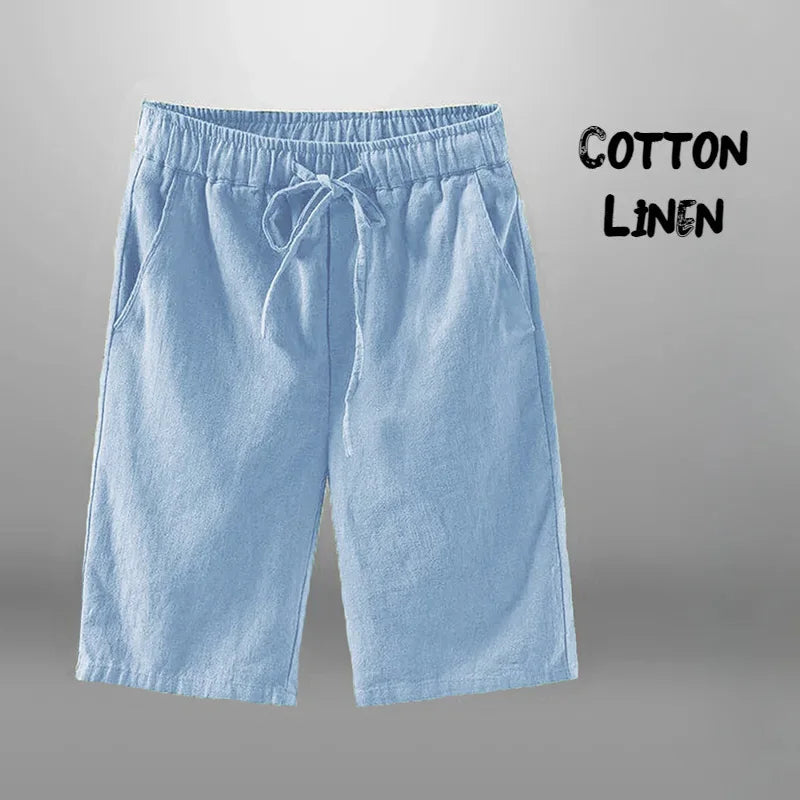 Men's Cotton Linen Beach Shorts – Casual Breathable Vacation & Gym Sweatpants