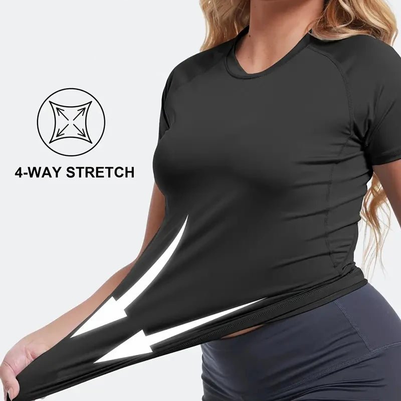Women's Compression Shirt Short Sleeve Athletic Yoga Running T-Shirt Summer Gym Workout Quick Dry Stretchy Tees Tops Baselayer - lily supply