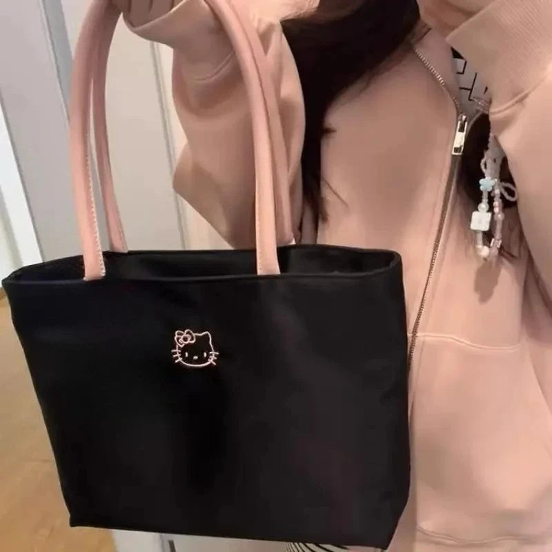 Hello Kitty Embroidery Tote Bag - Large Capacity Cute Cartoon Shoulder Bag