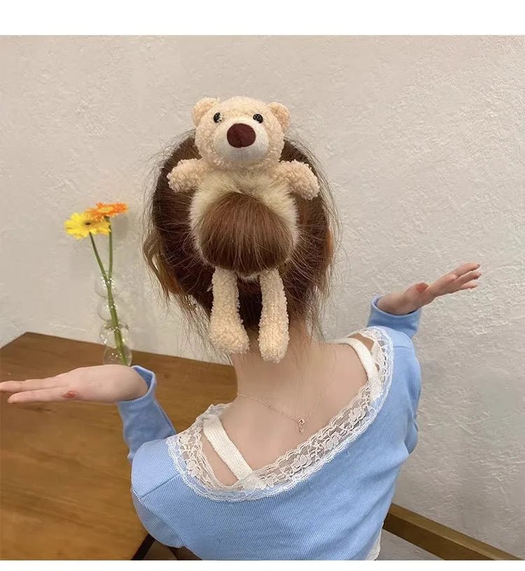 Plush 3D Bear Kawaii Scrunchie - Sweet Cartoon Hair Tie Headband - lily supply