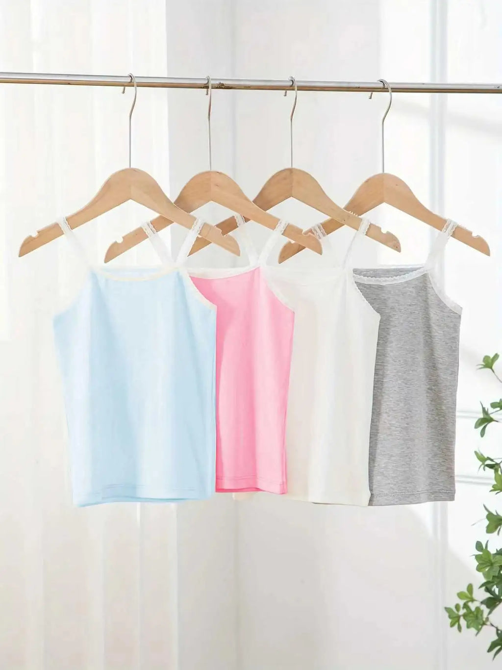 Girls' Lace Camisole 4 - Piece Set, Multi - Color, Soft Cotton, Student Sports Tank Top, Fashionable Simple Color Matching Camisole - lily supply
