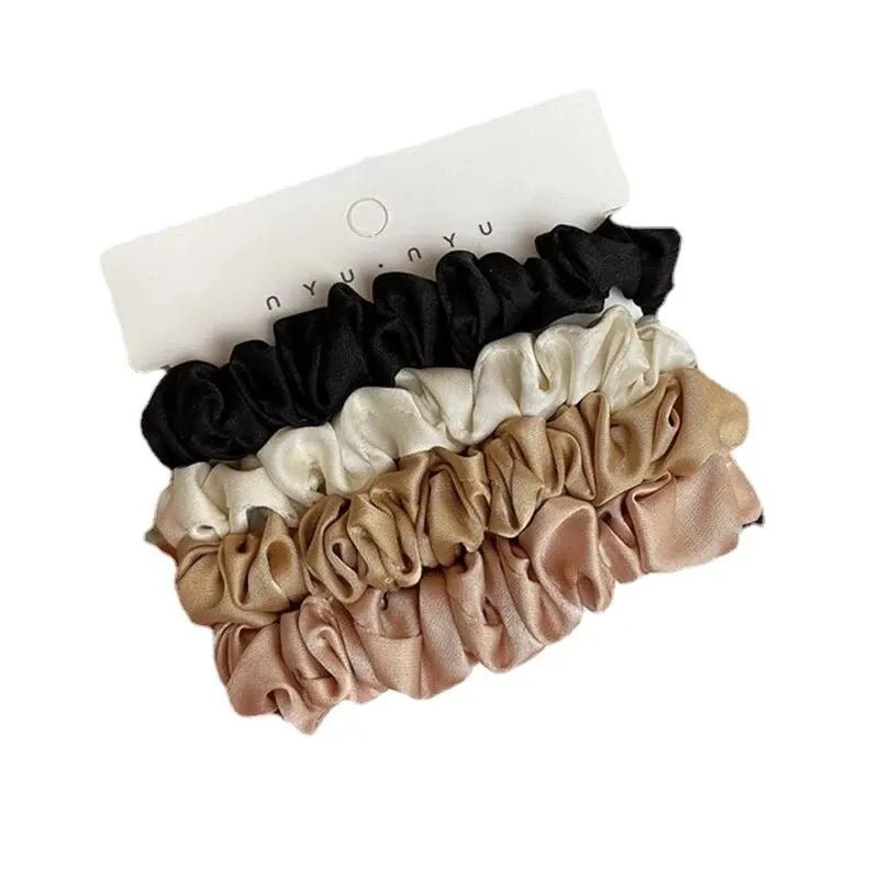 4pcs Pure Silk Skinny Scrunchie Set - Hair Bow Ties & Ponytail Holders - lily supply