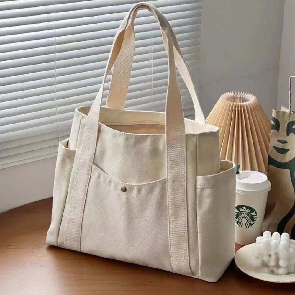 Large Canvas Tote Bag - College Style Commute Student Book Shoulder Bag - lily supply