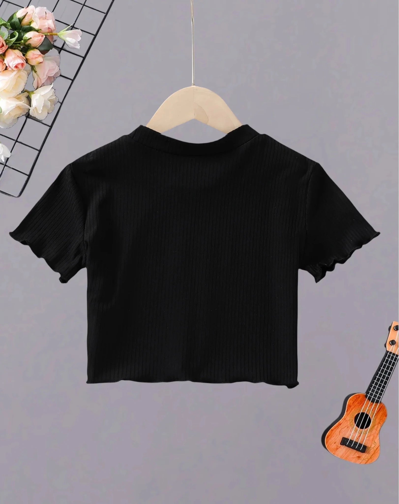 New summer girls T-shirt, black background, white love, comfortable and breathable - lily supply