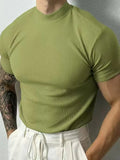 Men's High Collar Stripe Fitness Sport T-Shirt