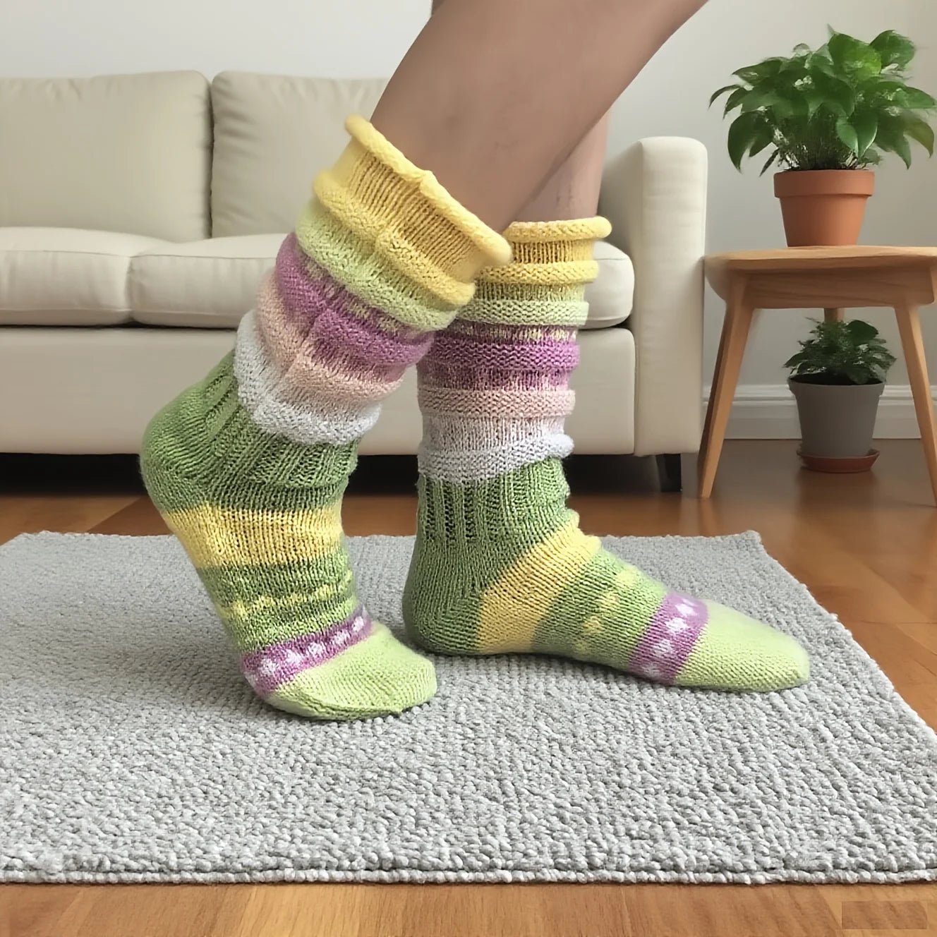 1 Pair Trendy Women's Colorful Striped Socks - lily supply
