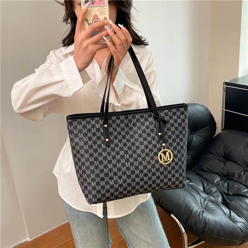 Women's PU Leather Print Commuting Tote Bag - Large Capacity College Handbag - lily supply