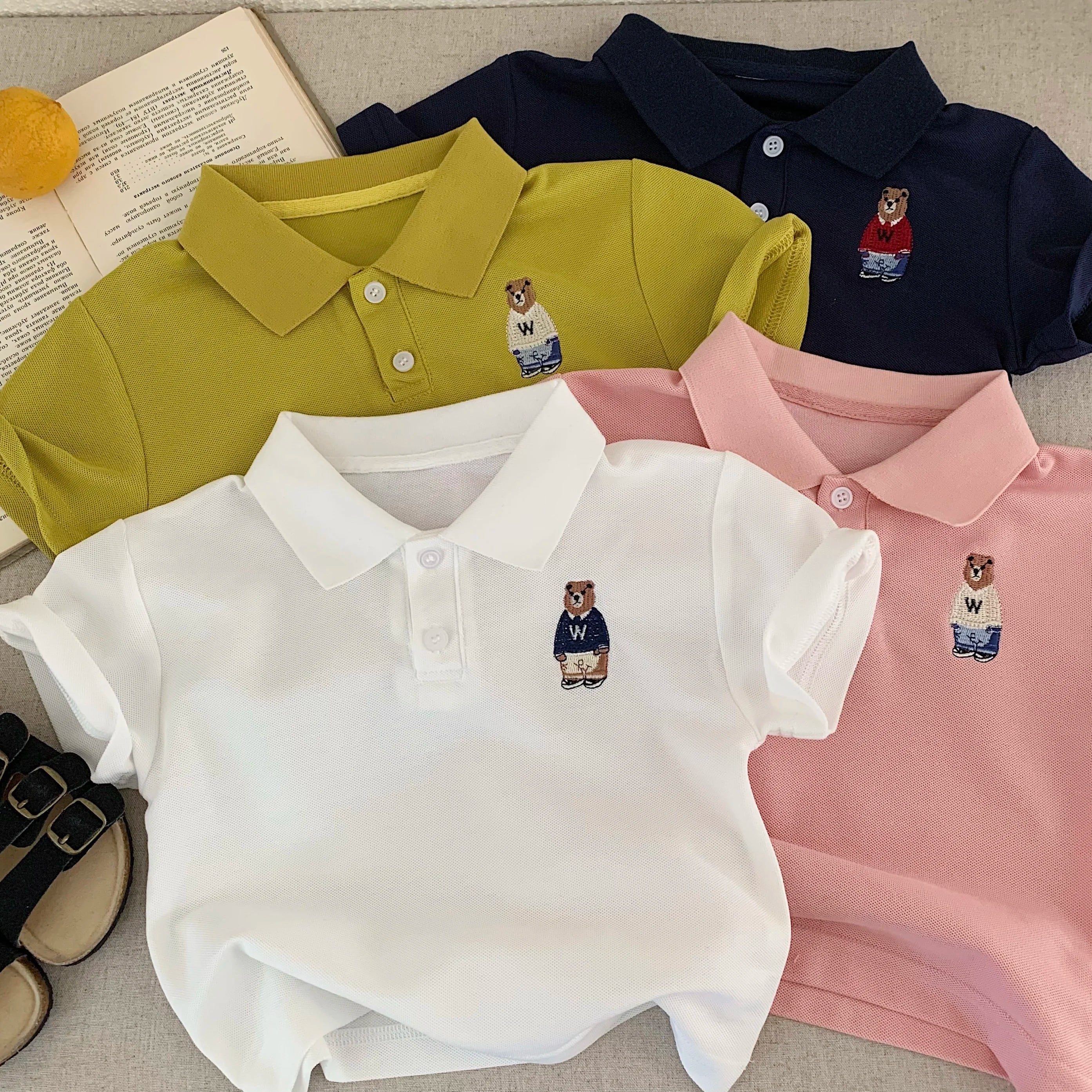 Kids Cartoon Bear Print Polo Shirt