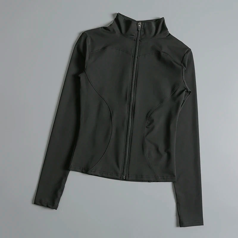 Women's Zip Yoga Running Activewear Jacket - Long Sleeve Gym Workout Coat