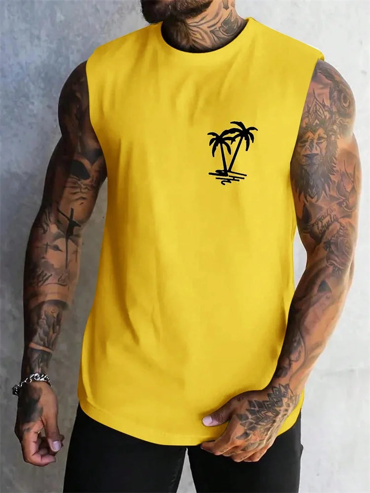 Men's Casual Coconut Tree Sleeveless Fitness Vest Top