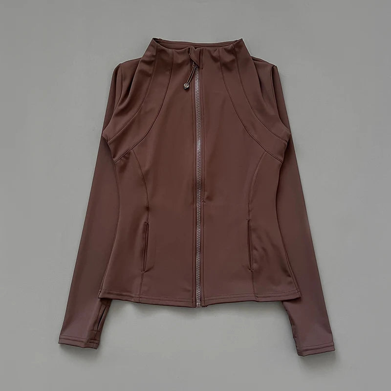 Women's Quick Dry Zip Running Jacket - Slim Fit Yoga Training with Thumb Hole