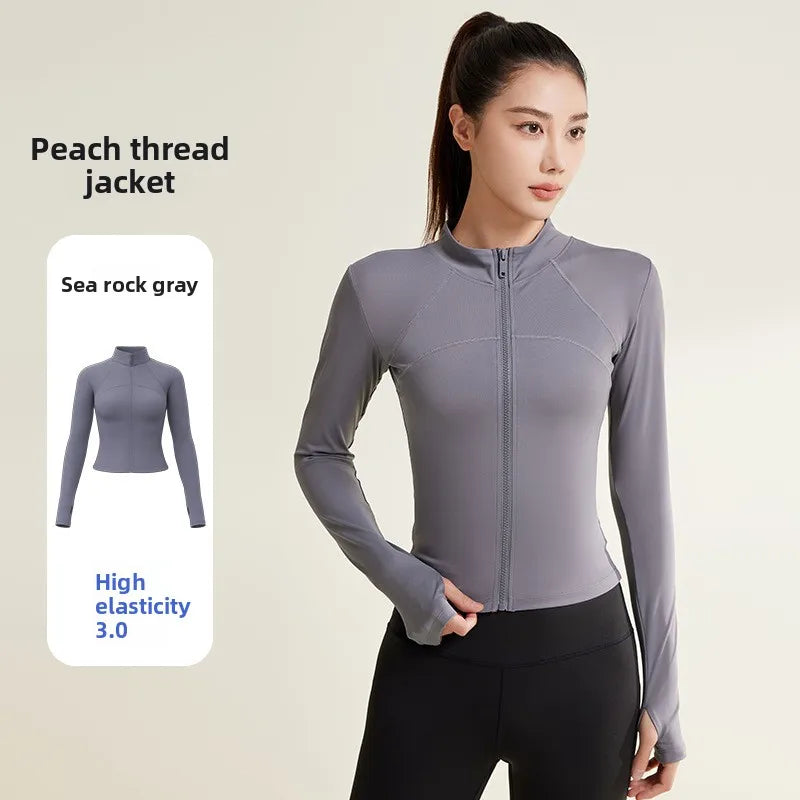 Women's Slim Zip Sports Yoga Coat - Long Sleeve Gym Running UV Protection