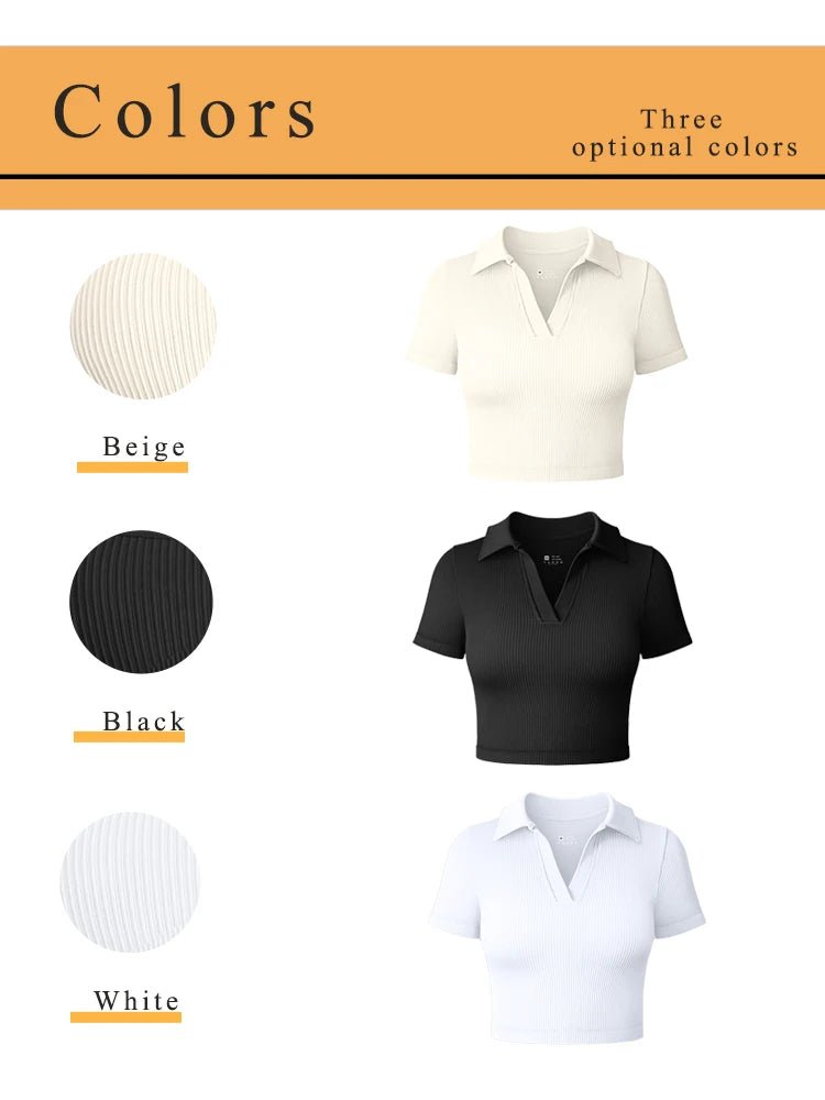 Women's T Shirt Sexy Short Sleeved Polo Shirt Casual Sports Tennis Shirt Tight Fit Fitness Yoga Top Ladies top - lily supply