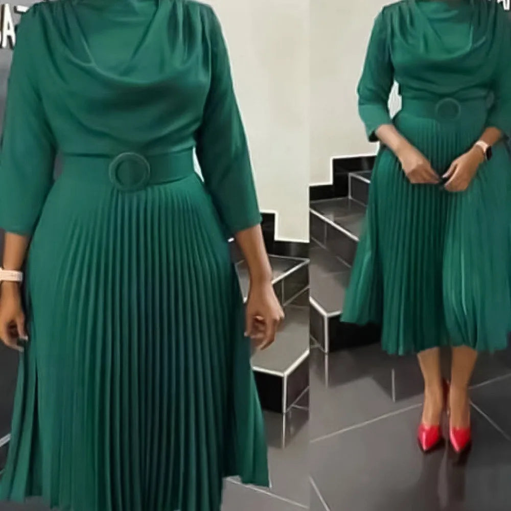 Women's Belted Formal Midi Work Dress